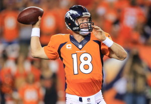 DENVER, CO - SEPTEMBER 5: Peyton Manning #18 of the Denver Broncos throws a pass against the Baltimore Ravens in the third quarter during the game at Sports Authority Field at Mile High on September 5, 2013 in Denver Colorado. (Photo by Doug Pensinger/Getty Images)